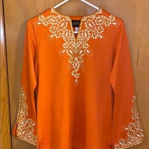 BOB MACKIE Orange With Golden Embroidery Smock. XS